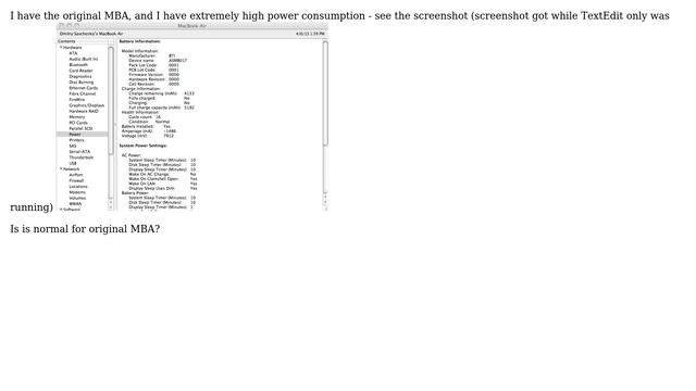 Apple: Macbook Air 1,1 power consumption