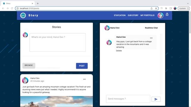 Staycation + Story + Real-time Chat Websocket Include In One App
