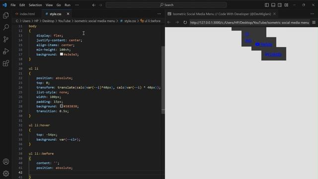 CSS 3D Isometric Social Media Menu Hover Effects