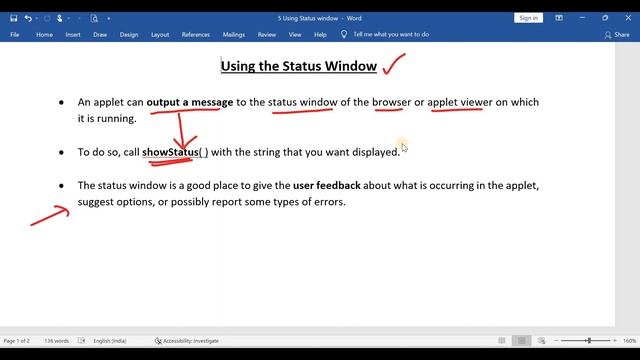 Applet Status window || showStatus( ) method || Java Applets Tutorial