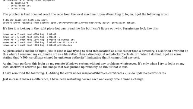 Unix & Linux: Docker CA Cert Issue on docker login