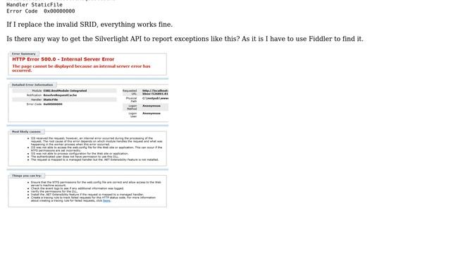 GIS: How to handle 500 Internal Server Error with ESRI Silverlight API?
