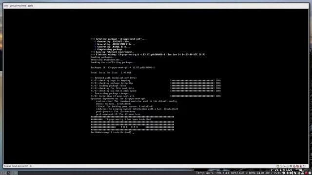 Installing antergos i3wm on vmware player 12 patched (01/2017) on kernel 4.9.5 on linuxmint 18.1 i3