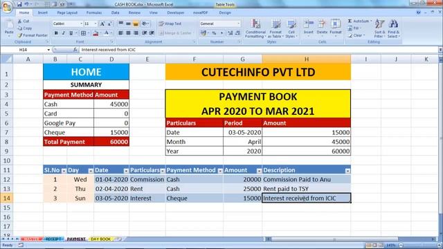 How to create day book in excel in Tamil | Receipt and payment