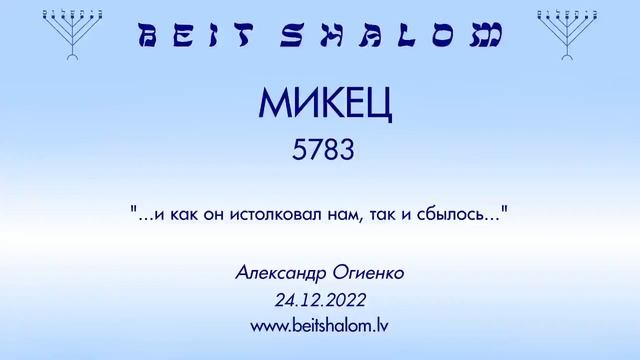 МИКЕЦ 5783. "...и как он истолковал нам, так и сбылось..." (Александр Огиенко 24.12.2022)