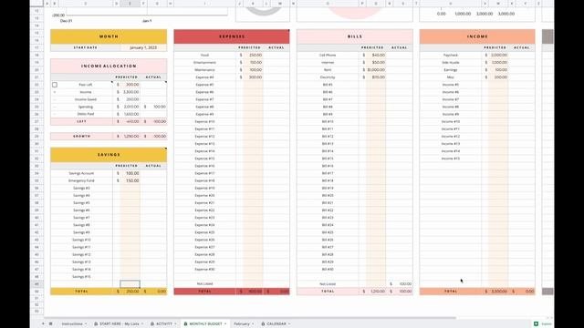 Monthly Budget with Bill Calendar Setup Google Sheets