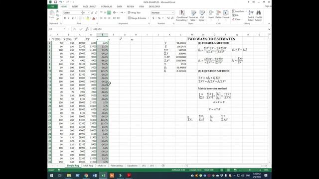 Lecture 4(2a)Simple Linear Regression Manual Calculation from Excel