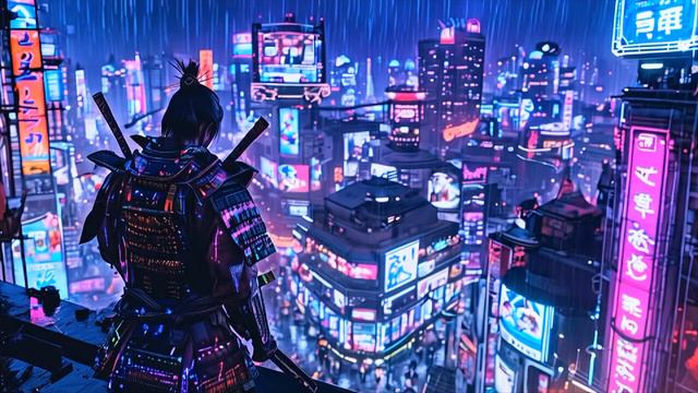 Neon Samurai in Cyber City (AI music)
