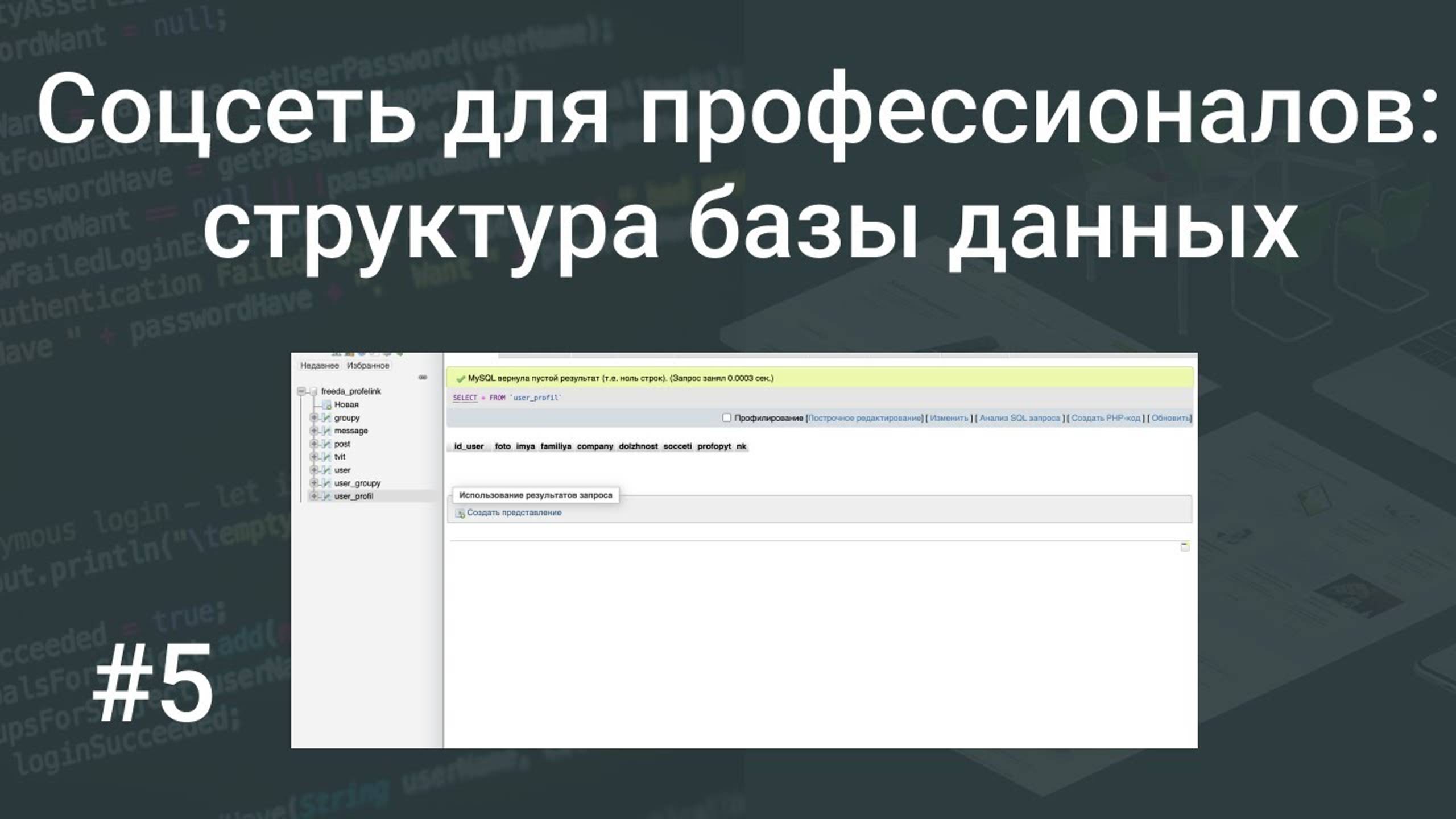 Своя социальная сеть для профессионалов #5: разрабатываем структуру базы данных в MySQL, phpMyAdmin