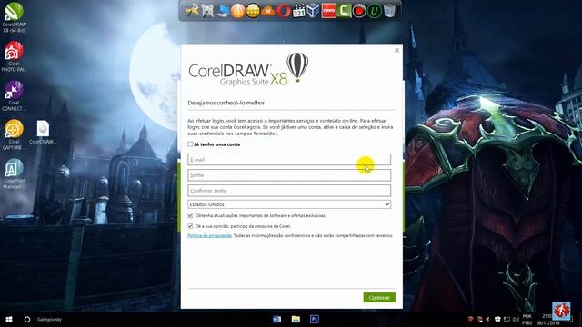 com instalar corel draw X8