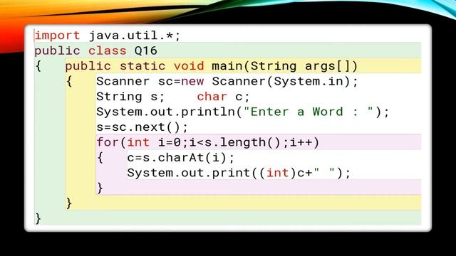 Program to print ASCII values of characters present in a word
