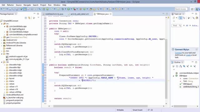 Android JDBC Database Connection part 2 (Constructing DBHelper class)