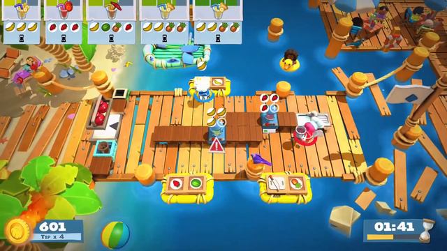 Overcooked 2 - Surf n Turf DLC - Level 1-2 - 4 Stars - 2 Player co-op