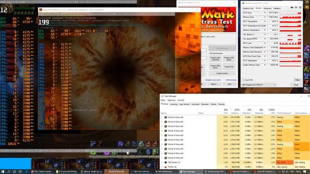 10xWoW 3970x 128 RAM 5700 XT MSI Creator trx40 and in Fight FPS drop down to nearly 0 FurMark