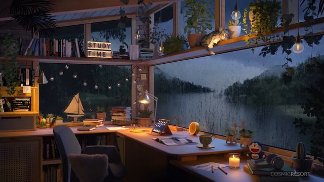 Cozy Study Room with Rain Sounds at the River House   Ambience for Studying and Relaxing