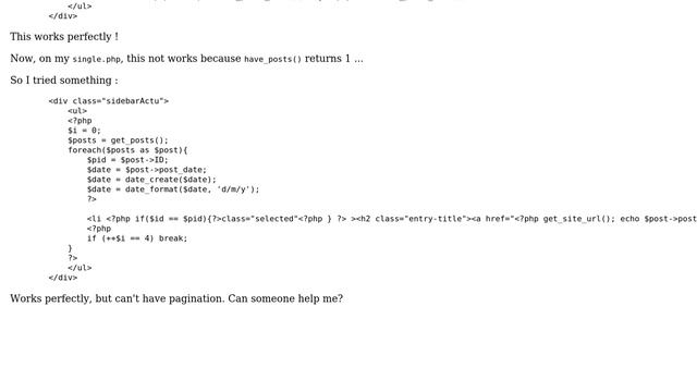 Wordpress: Posts loop with pagination on a single post page