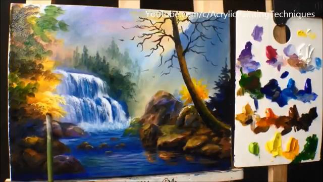 waterfall acrylic painting lesson 1