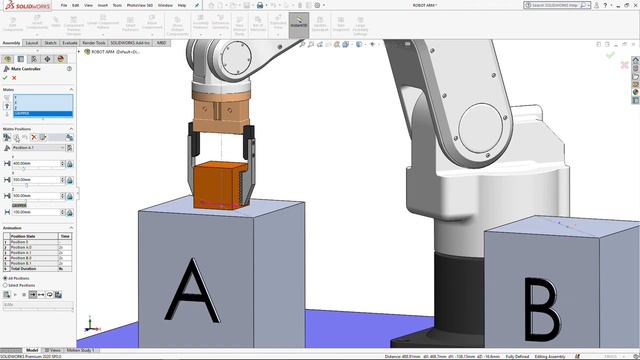 Как сделать анимацию работы роботизированной руки/манипулятора в SolidWorks?