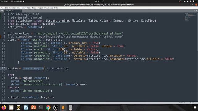 SQLAlchemy Create Table and Insert data