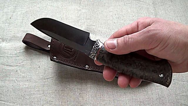 Нож Лесник 1 (сталь D2), рукоять - мельхиор, стабилизированная карельская берёза