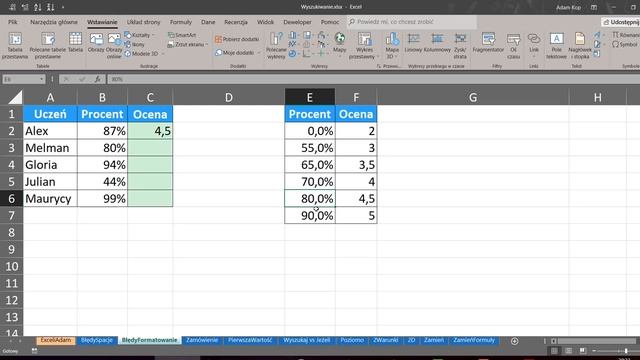 Excel Warsztat - WYSZUKAJ PIONOWO, PODAJ POZYCJĘ i INDEKS