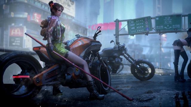 Девушка на Футуристическом Байке | Futuristic Biker Girl | Cyberpunk 2077 - Живые Обои