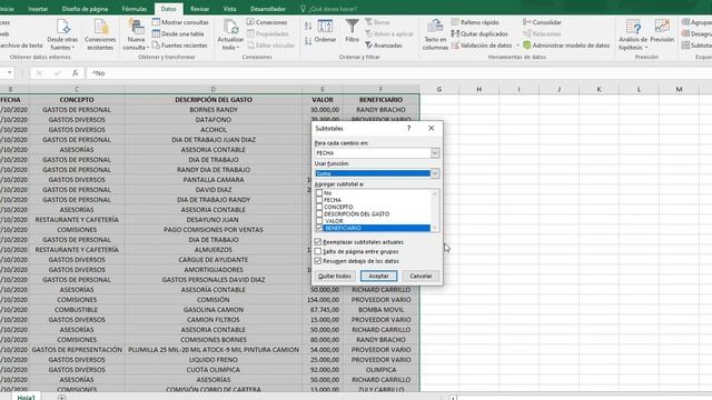 Función Subtotal En Excel