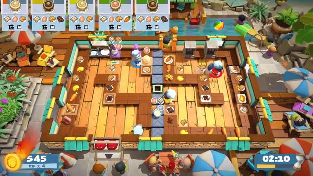 Overcooked 2 - Surf 'n' Turf Level 2-4 - 4 Stars 4 Players Multiplayer Coop I PS4