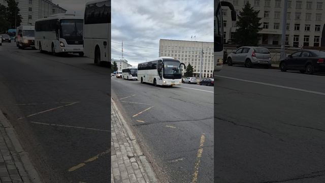 Кортеж из автобусов ездит по городу