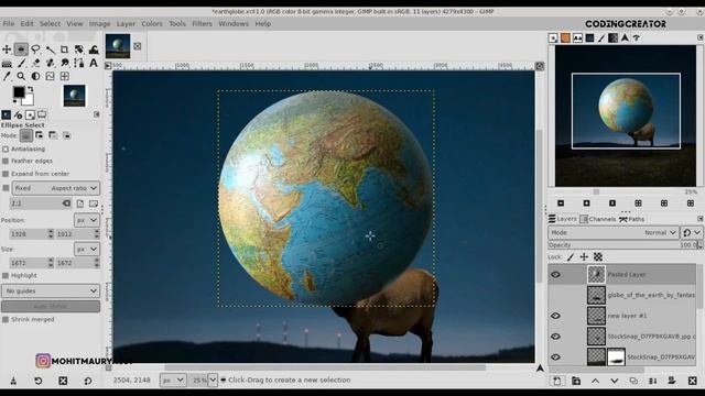 Earth globe photo manipulation Photoshop editing into GIMP  Gimp tutorial 2.10.20  Codingcreator