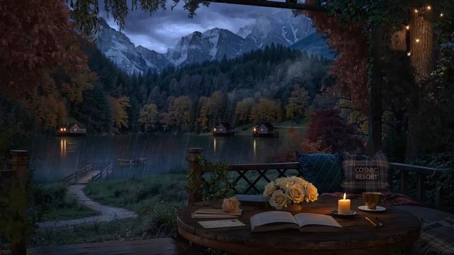 Mountain Lake Porch Ambience - Rain and Distant Thunder Sounds for Focus, Study, and Relaxation