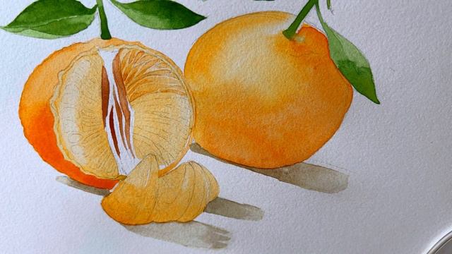 Orange, fragrant and juicy mandarin!  Made in the technique of watercolor and colored pencils