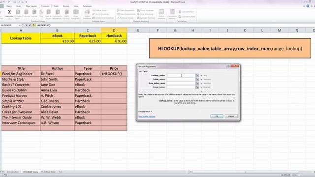 How To... Use the HLOOKUP Function in Excel 2010