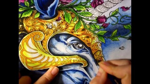 Единорог из "Мифоморфоз"/ Золото карандашами Derwent Inktense/ Часть 3