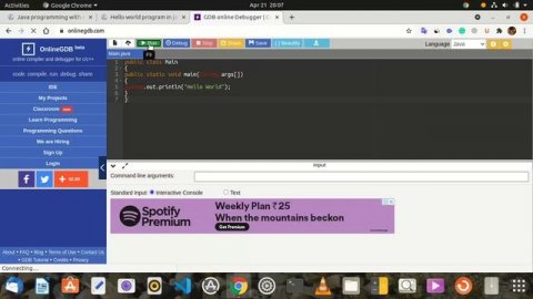 Hello world program in java with output @inlarn.com