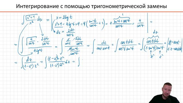 Интегрирование с помощью тригонометрической замены (РЗ 4.4a)