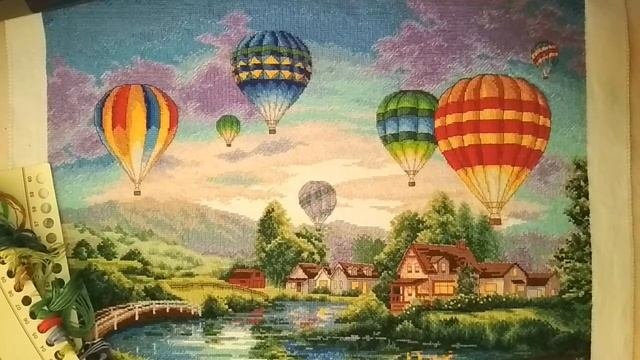 готовый отшив по Китайскому набору для вышивки крестиком Balloon Glow Воздушные шары