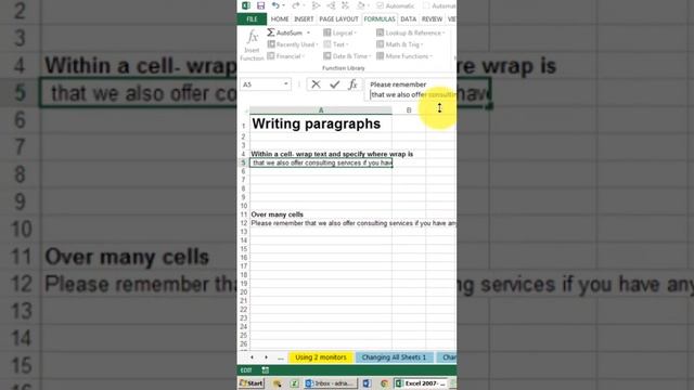 Paragraph row in Excel cells. Create new line within a cell