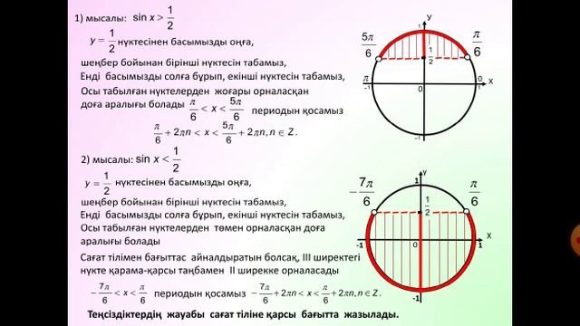 Тригонометриялық теңсіздікті шешу sinx