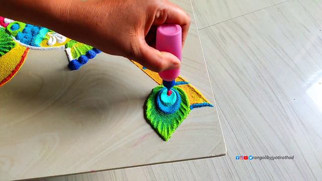 #1306 Janamashtmi peacock rangoli   satisfying video   sand art