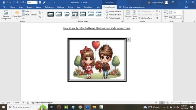 How to apply reflected bevel black picture style in word mac