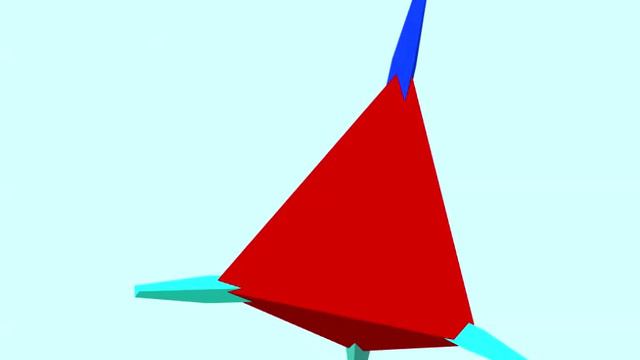 Красный тетраэдр пронзённый 4 синими лезвиями разных оттенков в вершины