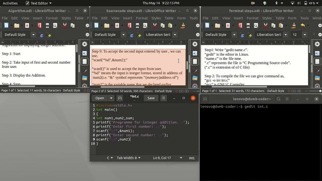 Integer addition in C using GCC(GNU C Compiler).