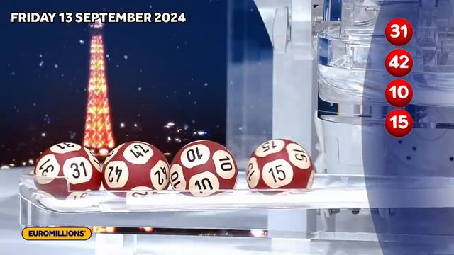 The National Lottery EuroMillions draw results from Friday 13 September 2024.