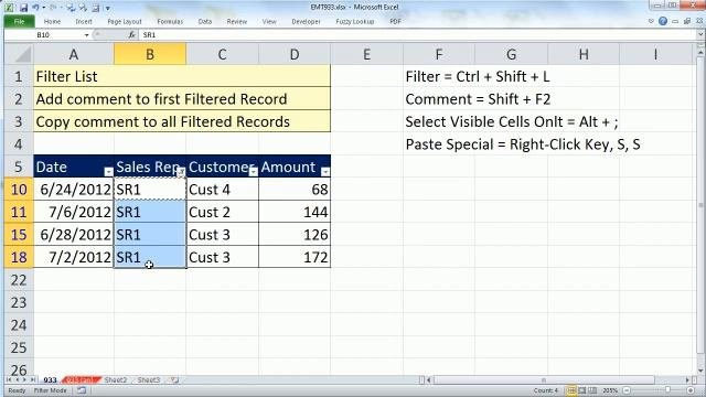Excel Magic Trick 933: Insert Comment Into Filtered Records Only Keyboard Shortcuts