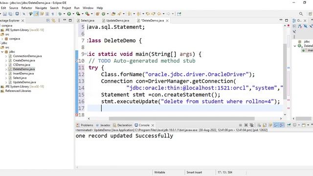 Delete record from database using static SQL  in JDBC program | lec 10| Advanced Java| BhanuPriya