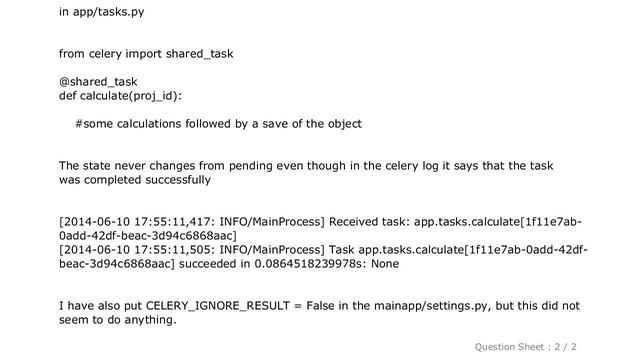 Django : Celery task state always pending