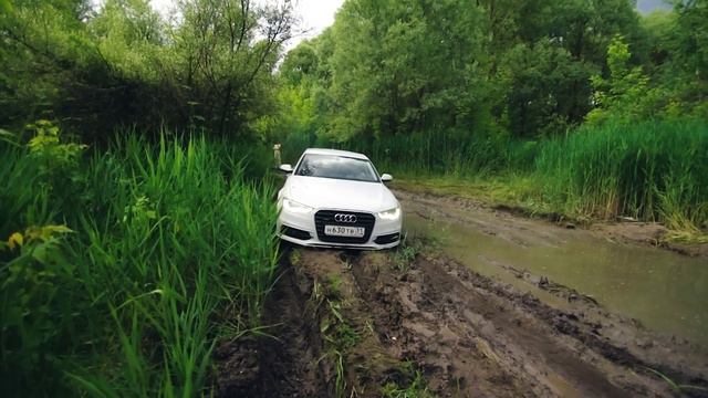 AUDI A6 едет через БОЛОТО вместе с TOYOTA LC 200 , Pajero Sport , Nissan Patrol , Jeep Cherokee