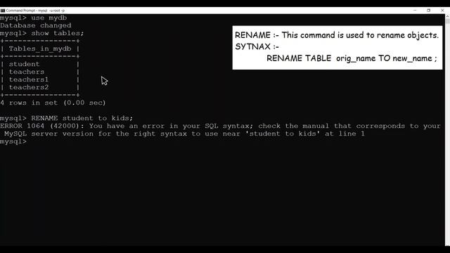 How to Rename a Table in MySQL in Hindi  ORACLE SQL