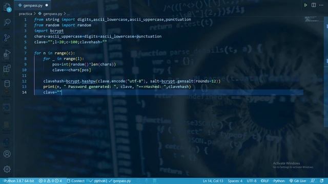 Python: Generar contraseñas aleatoria, segura y cifrada con Hash BCrypt